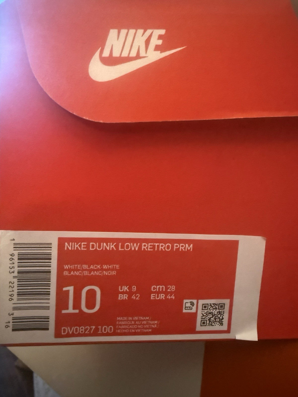 Size 10-New Nike Dunk Low 'Tartan Plaid' White Black Red Grey DV0827-100
