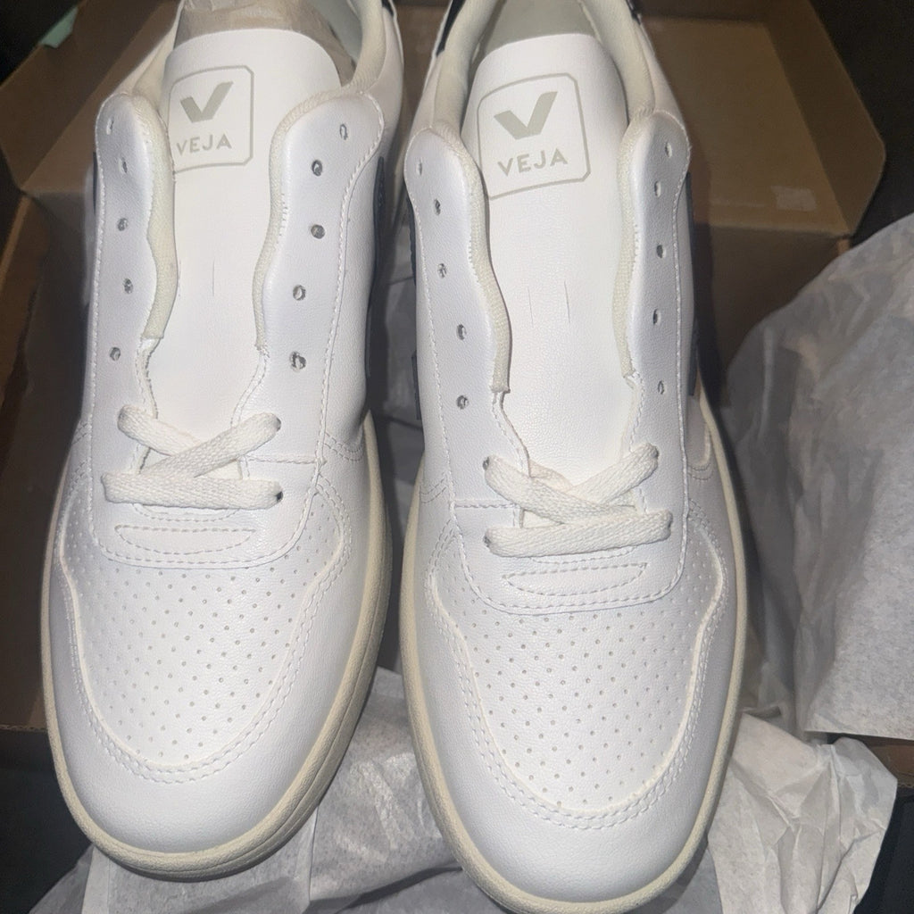 Veja V-10 VX0702901B Sneaker Men's White Black Leather Comfort Casual Shoes