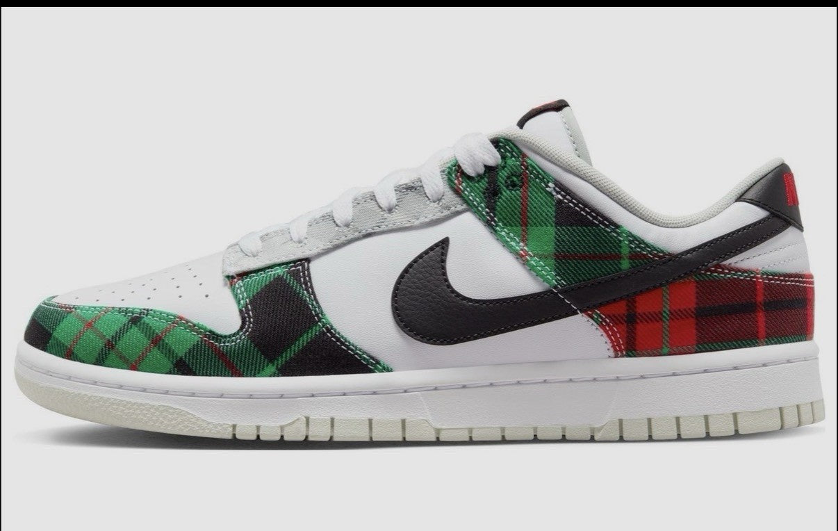 Size 10-New Nike Dunk Low 'Tartan Plaid' White Black Red Grey DV0827-100