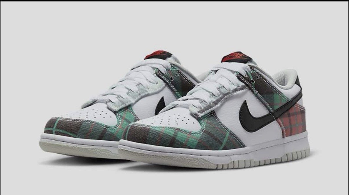 Size 10-New Nike Dunk Low 'Tartan Plaid' White Black Red Grey DV0827-100