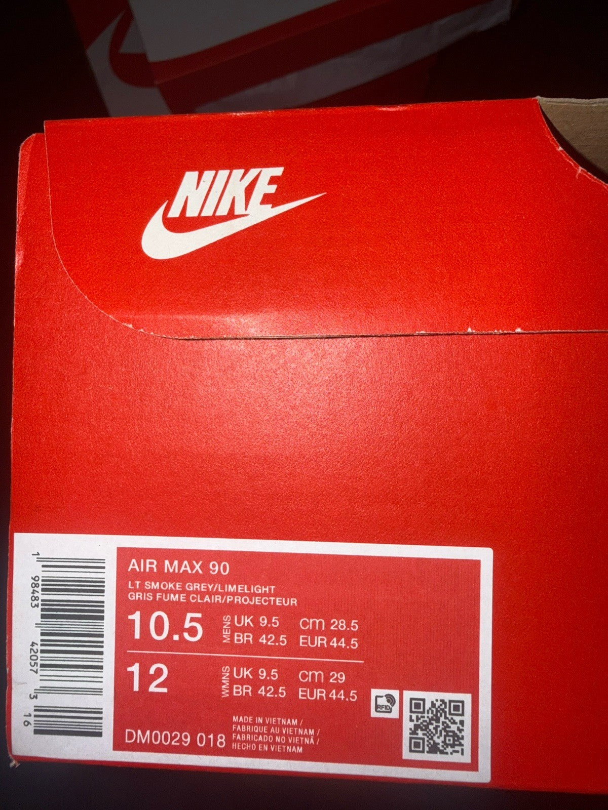 NIB Nike Air Max 90 Hyper Crimson Dark Smoke Grey DM0029-108 Men's Size 8.5-12